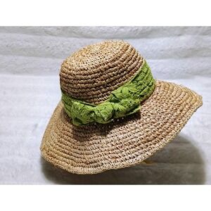 Cappelli Straworld Hat Women's Woven Straw Sun Beach Green Trim One Size
